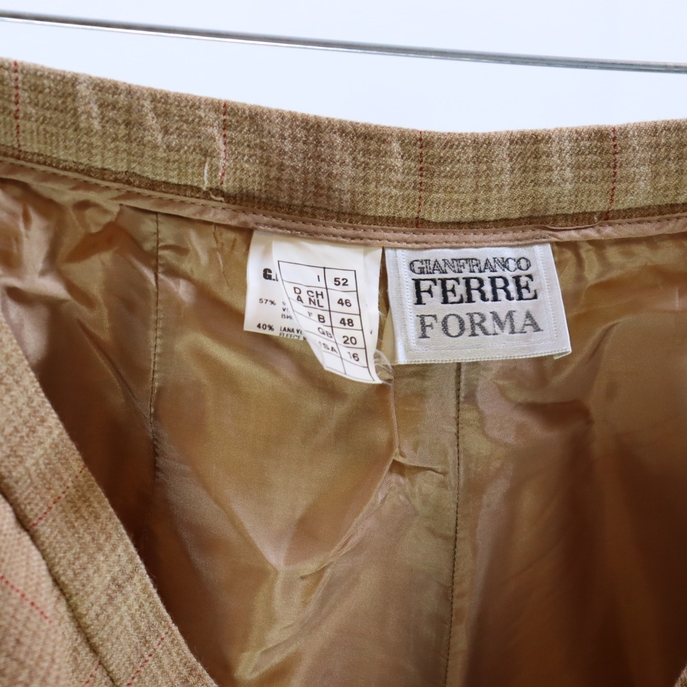 Gianfranco Ferre Forma Trousers 16 Beige Womens Wool Blend Plaid Pants - Picture 4 of 5